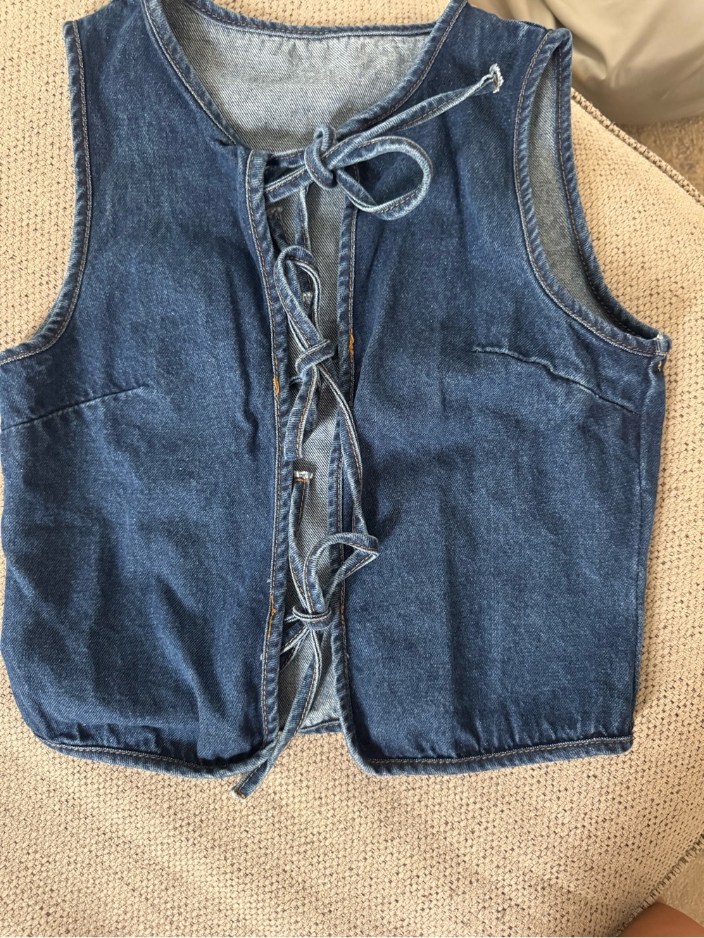 Missguided Blue Denim Tie-Front Vest